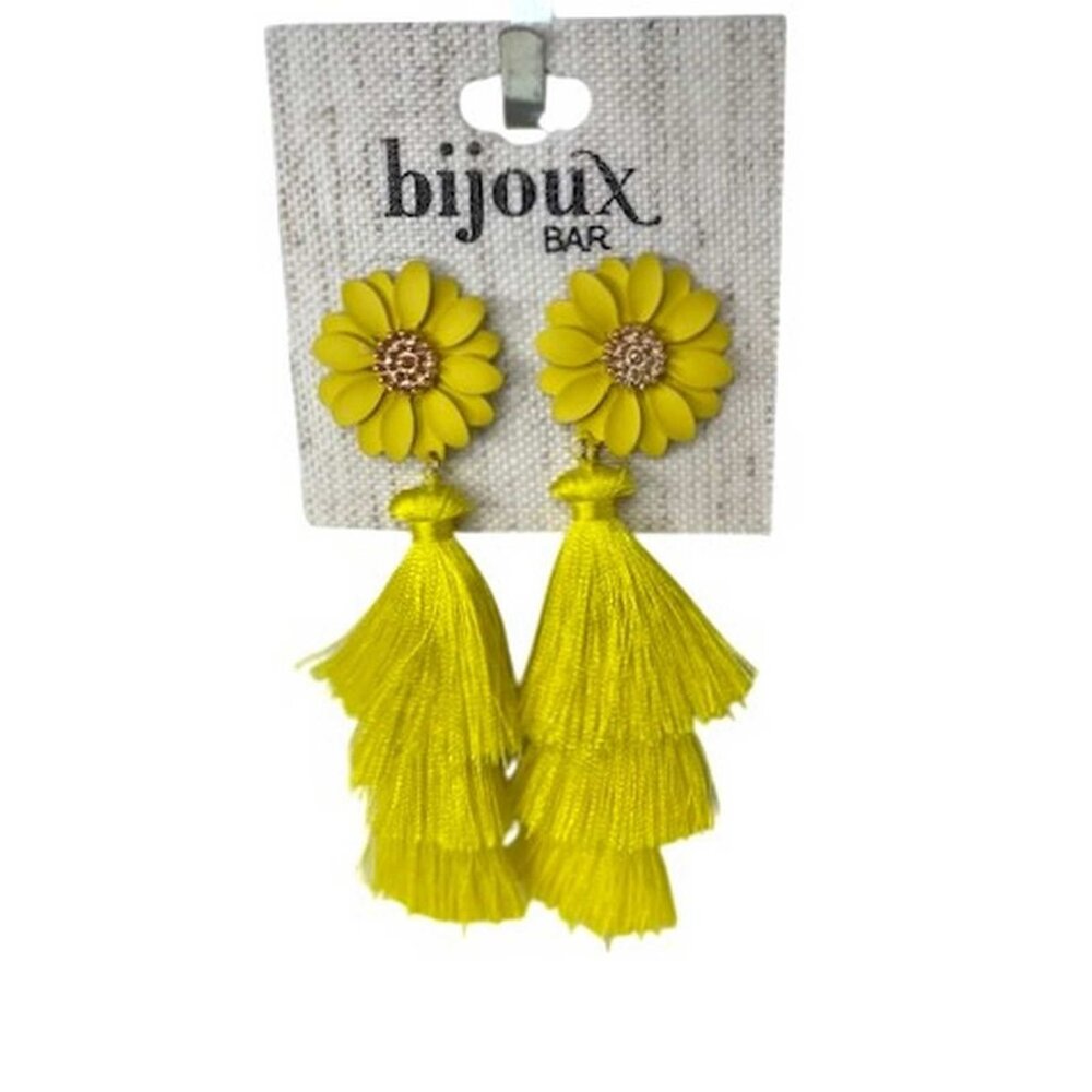 Bijoux Flower Tassel Fringe Thread Drop Earrings